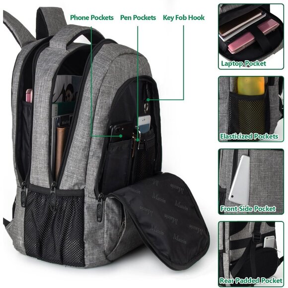 🆕 Women Grey Travel Laptop Slim Anti Theft Business Sturdy Notebook Backpack - Picture 3 of 9